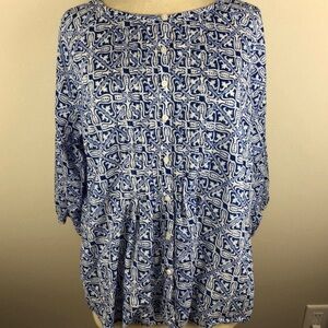 Talbots 3/4 sleeve Blue Patterned Women's Top size L